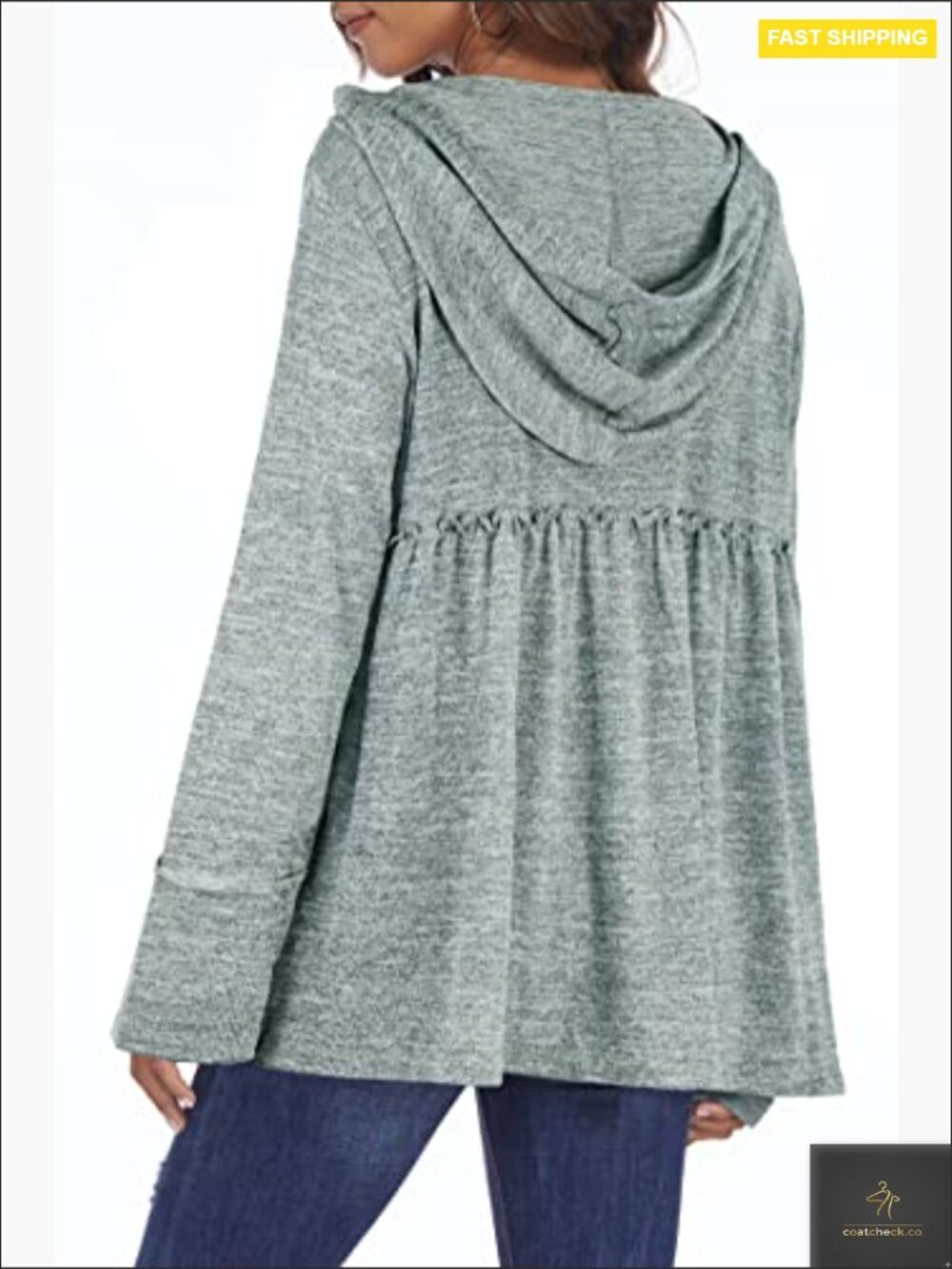 Pleated Tiered Zip Up Hoodie Women Casual Lightweight Long Sleeve Jacket - Picture 4 of 7